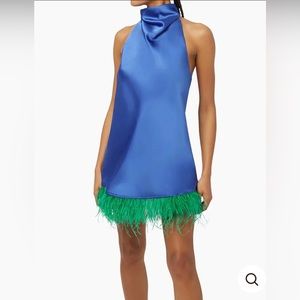 Feather halter satin charmeuse mini dress